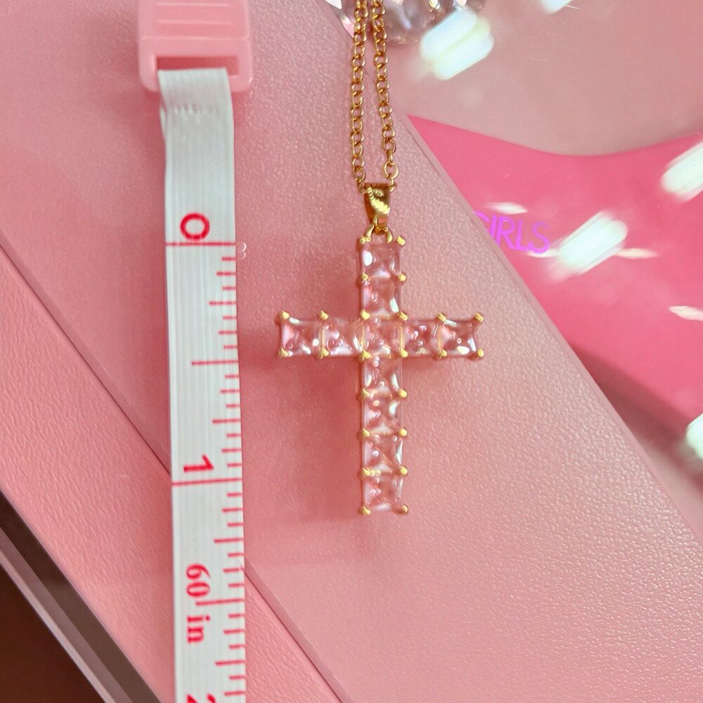 Silver Rhinestone Cross Necklace - Picture 3 of 3